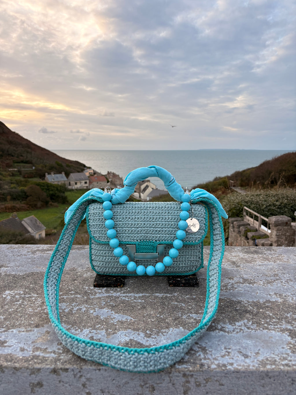 OLGA — Sac au crochet fait main bleu grisé