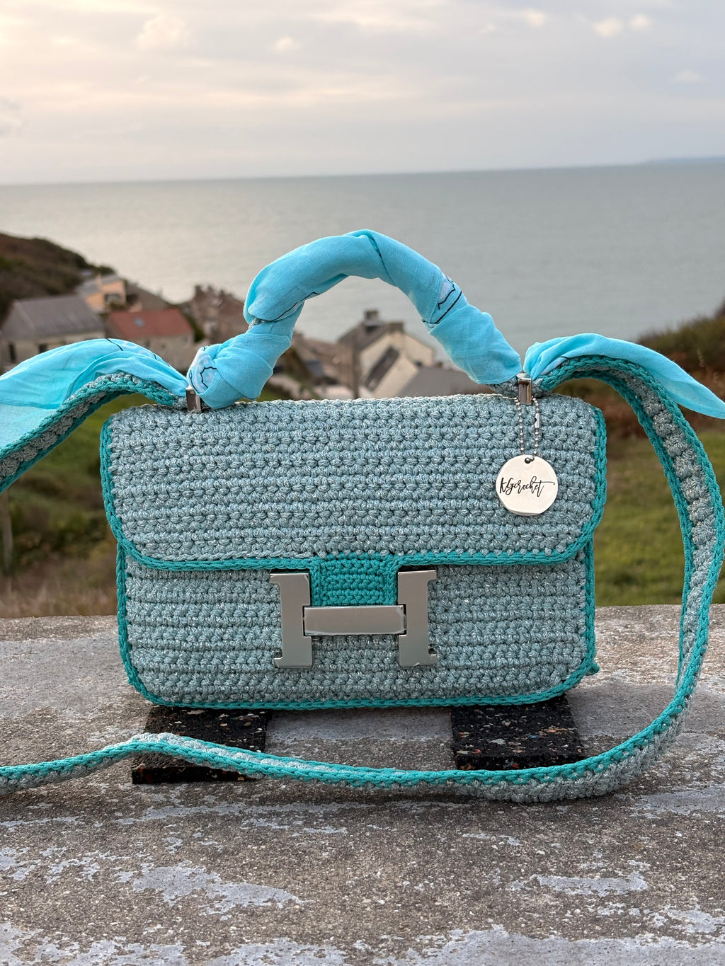 OLGA — Sac au crochet fait main bleu grisé
