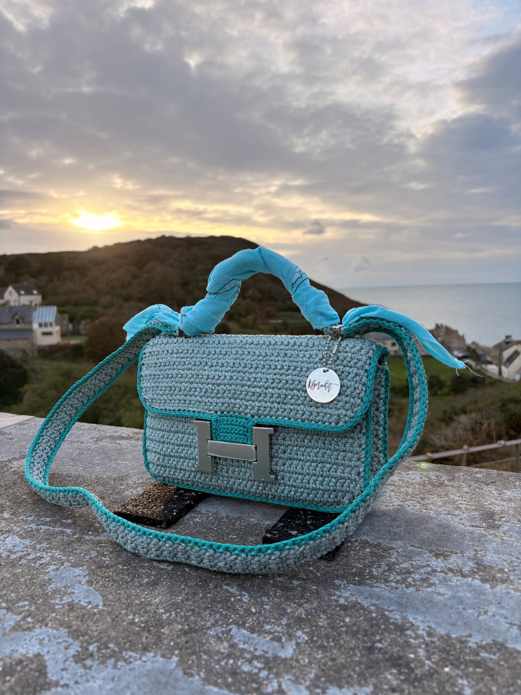 OLGA — Sac au crochet fait main bleu grisé