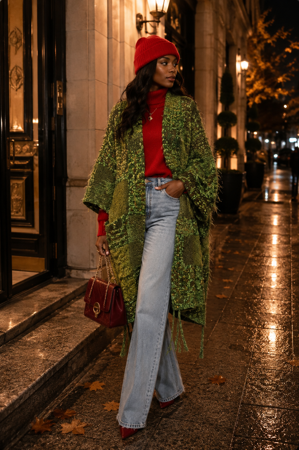 VERTIGE — Gilet-manteau à capuche en crochet fait main