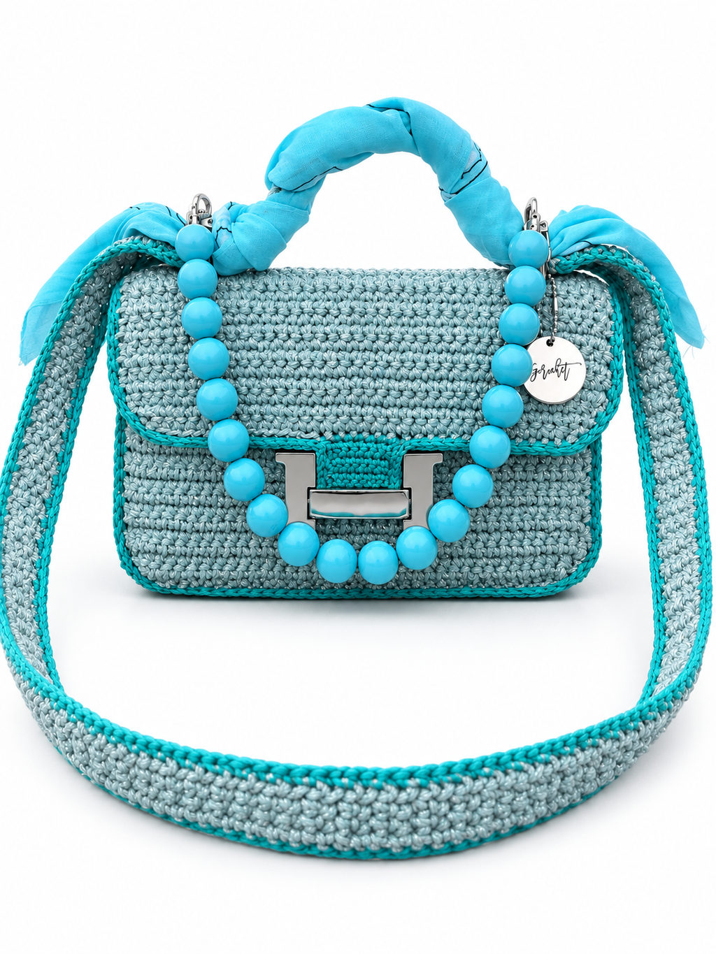 OLGA — Sac au crochet fait main bleu grisé