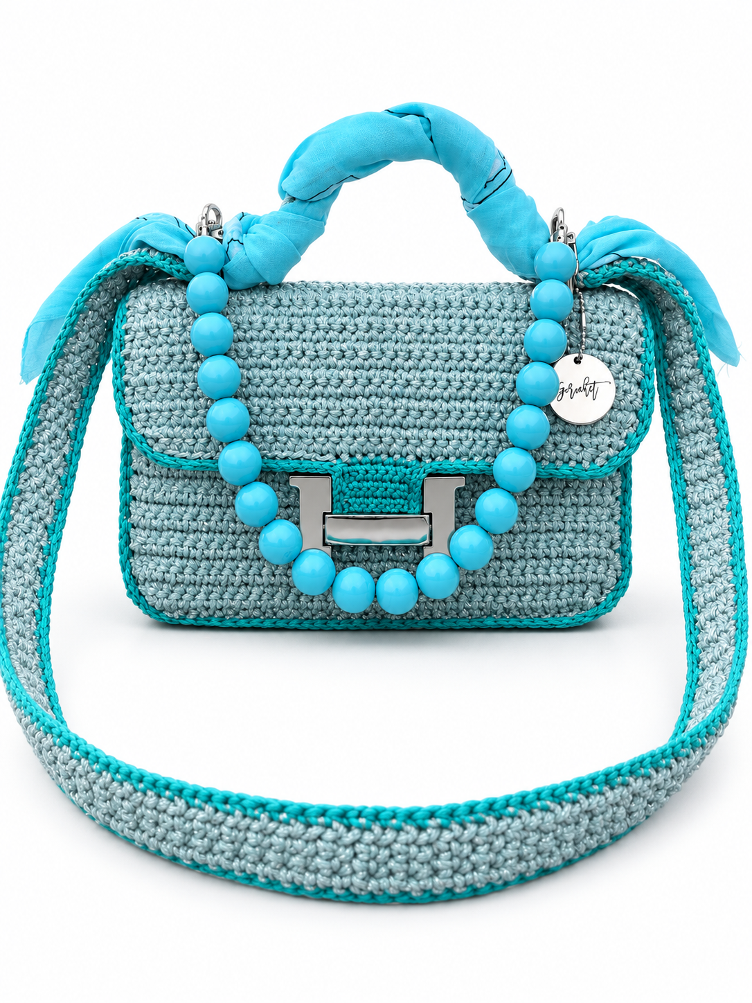 OLGA — Sac au crochet fait main bleu grisé