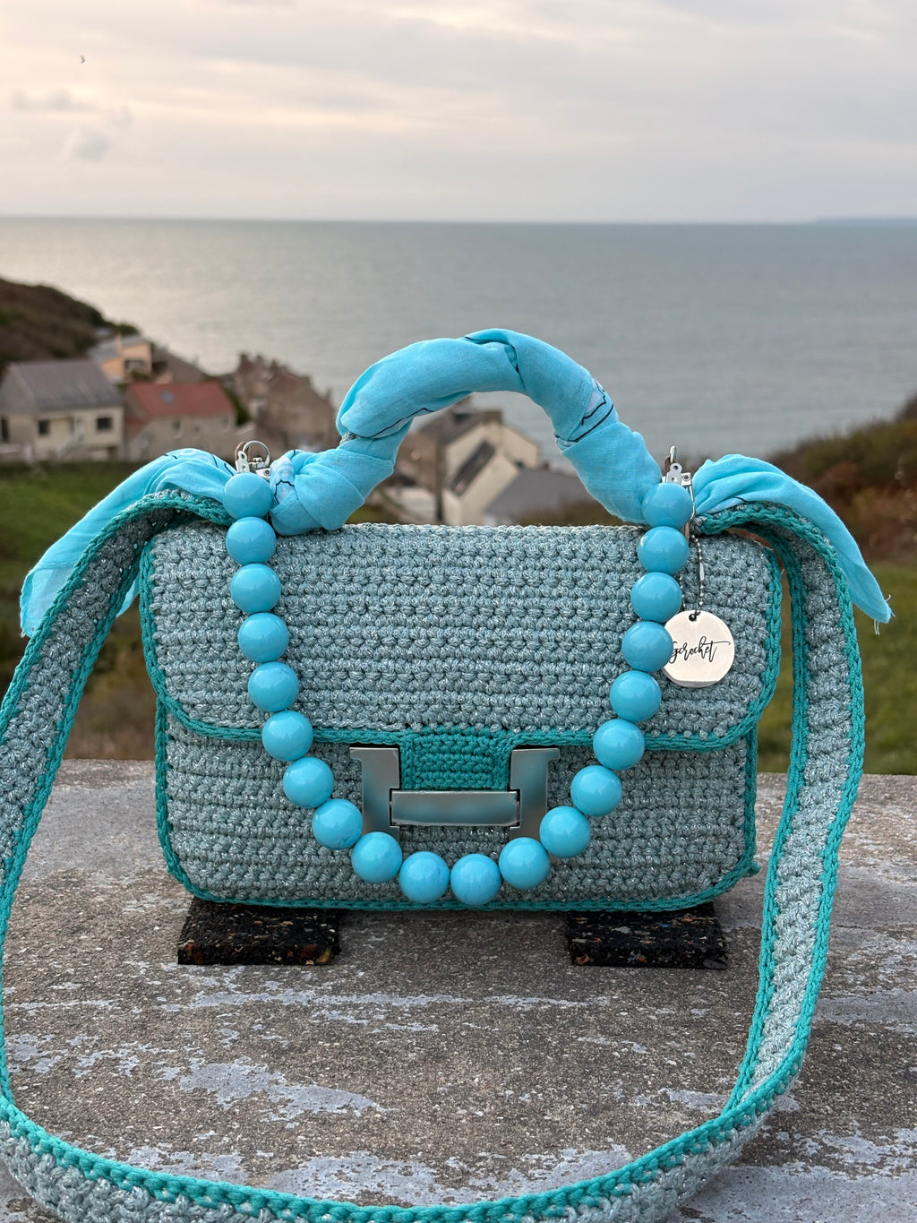 OLGA — Sac au crochet fait main bleu grisé