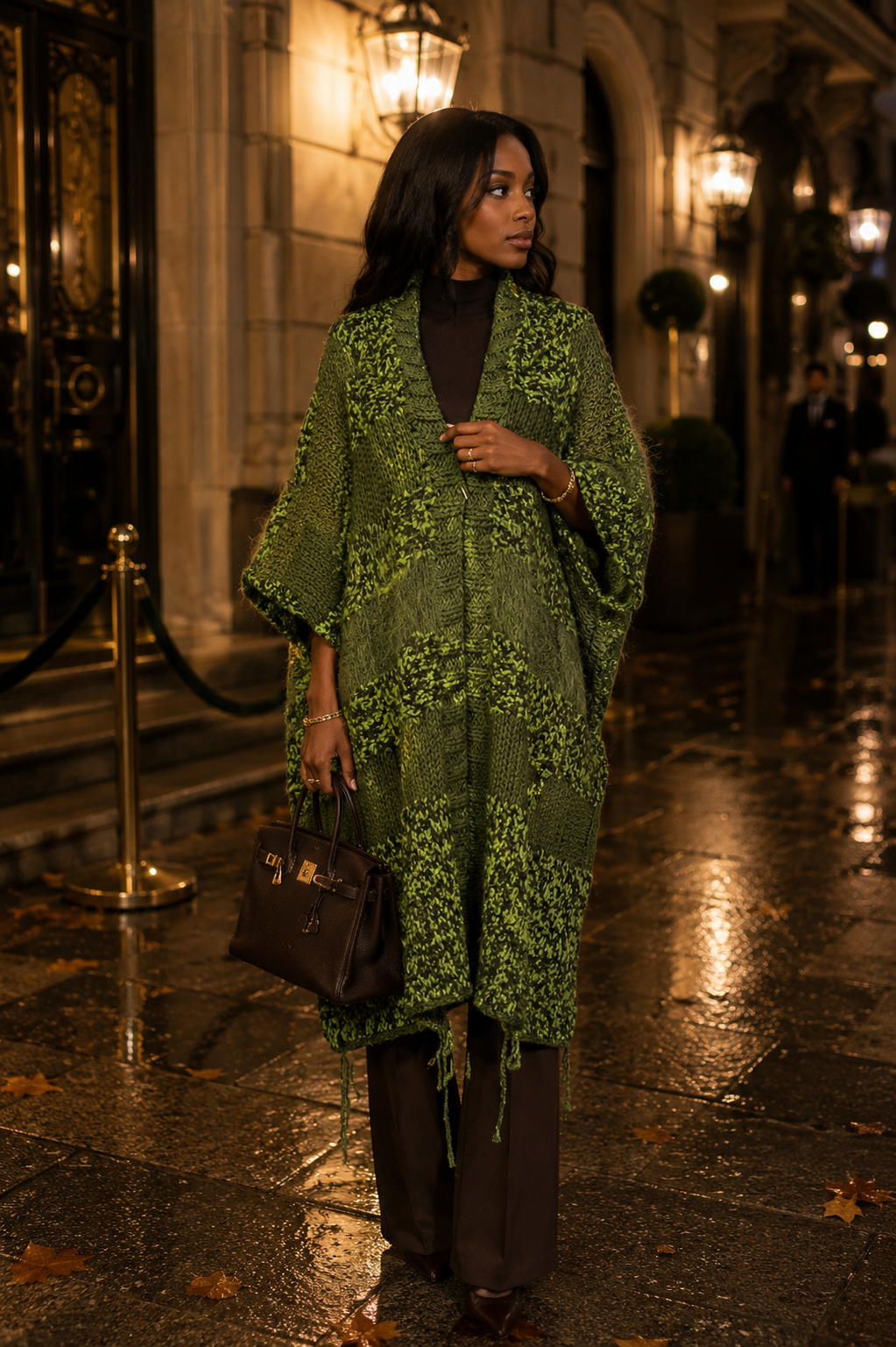 VERTIGE — Gilet-manteau à capuche en crochet fait main