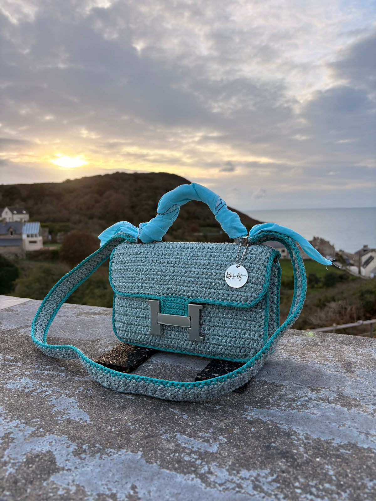 OLGA — Sac au crochet fait main bleu grisé