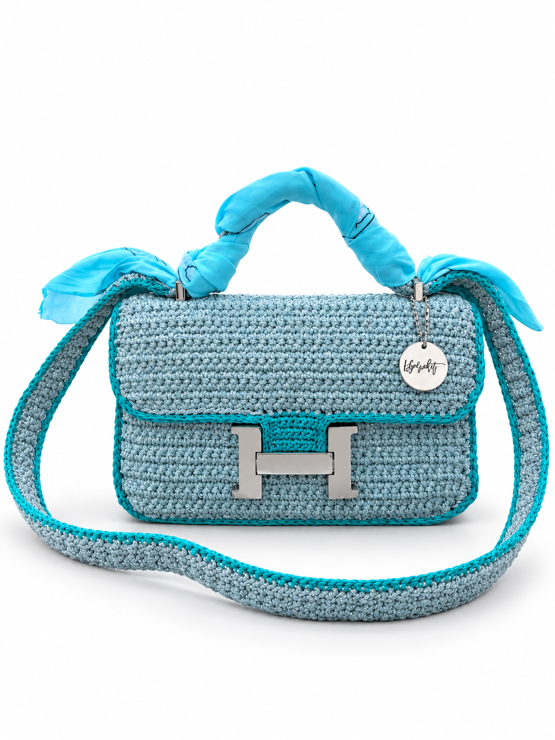 OLGA — Sac au crochet fait main bleu grisé