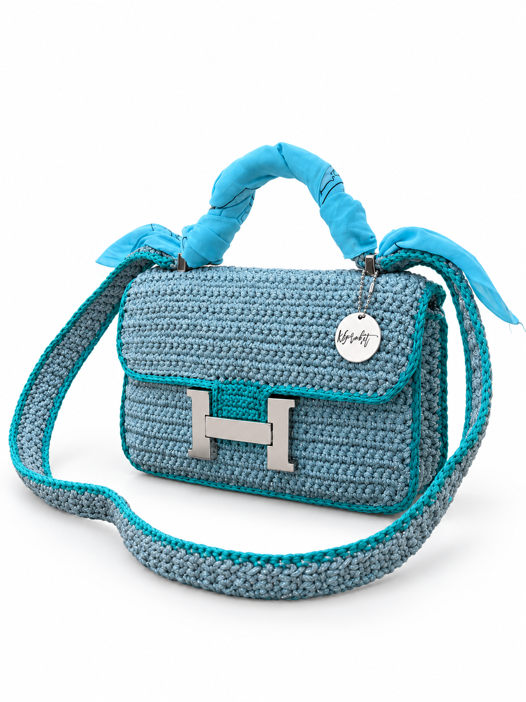 OLGA — Sac au crochet fait main bleu grisé
