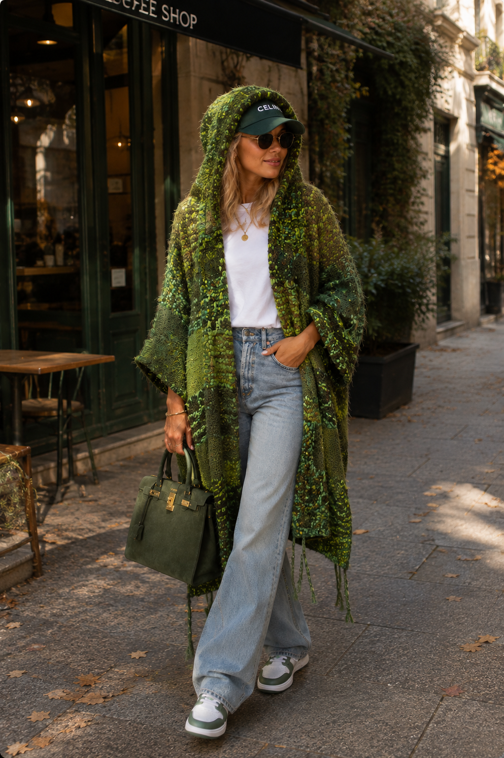 VERTIGE — Gilet-manteau à capuche en crochet fait main