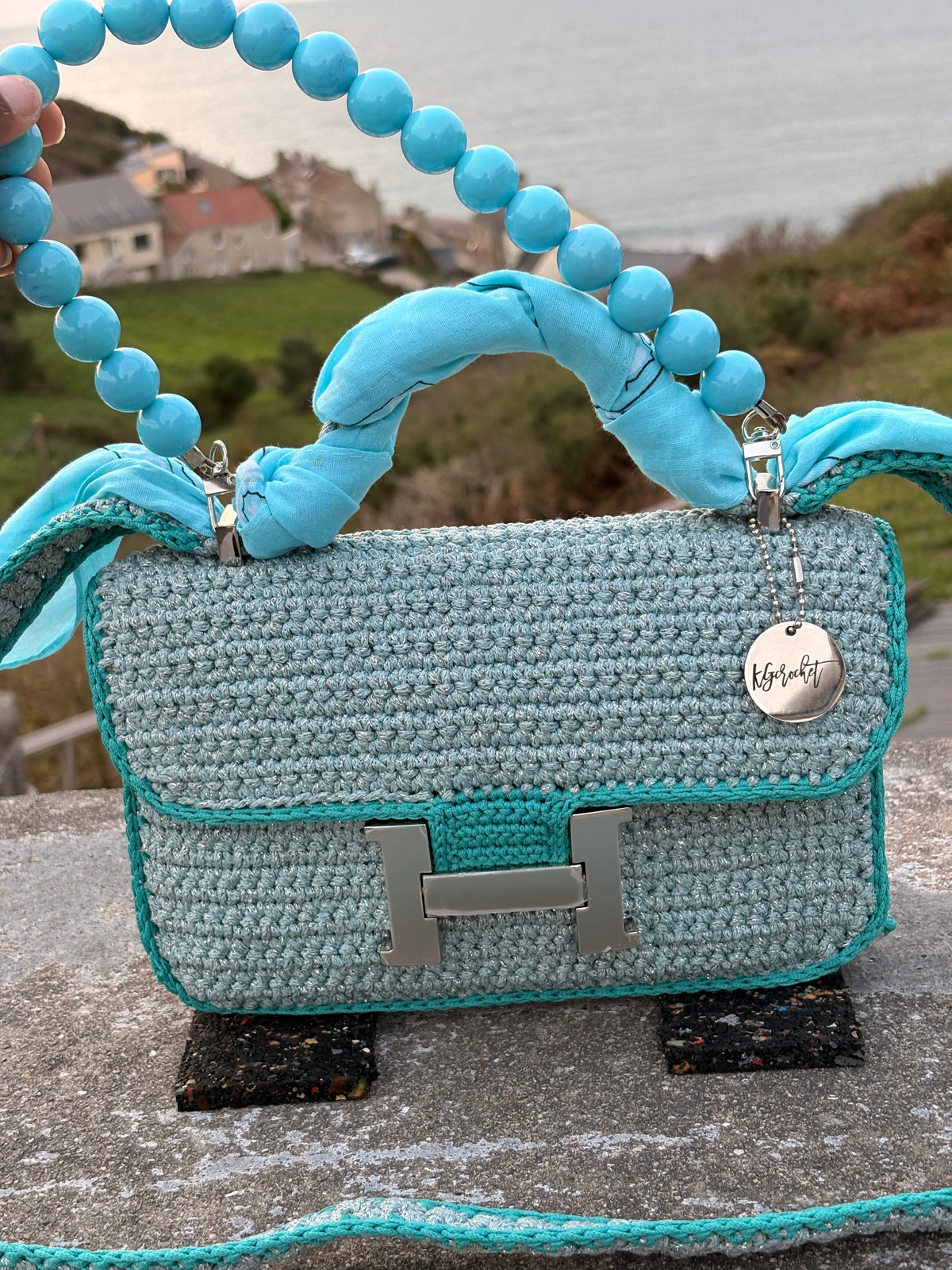 OLGA — Sac au crochet fait main bleu grisé