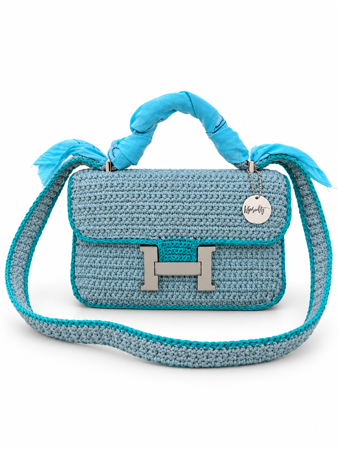 OLGA — Sac au crochet fait main bleu grisé