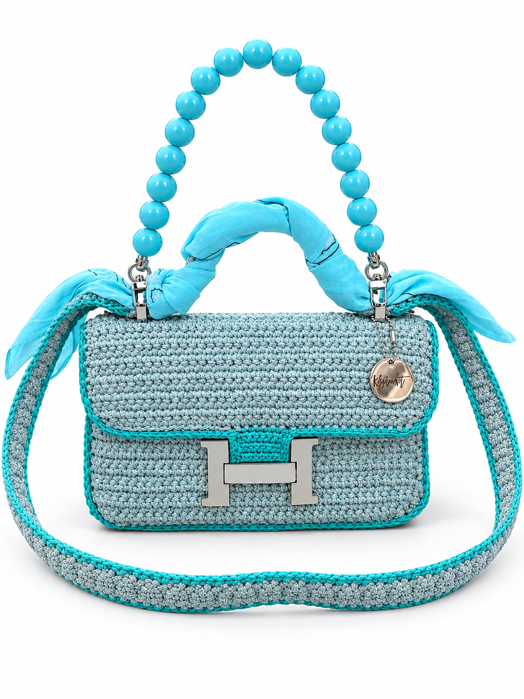 OLGA — Sac au crochet fait main bleu grisé