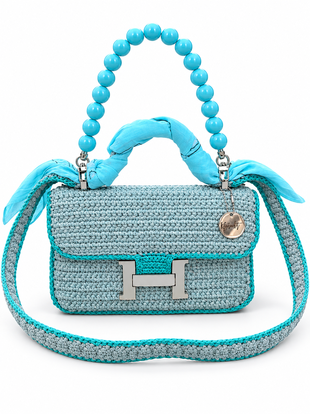 OLGA — Sac au crochet fait main bleu grisé