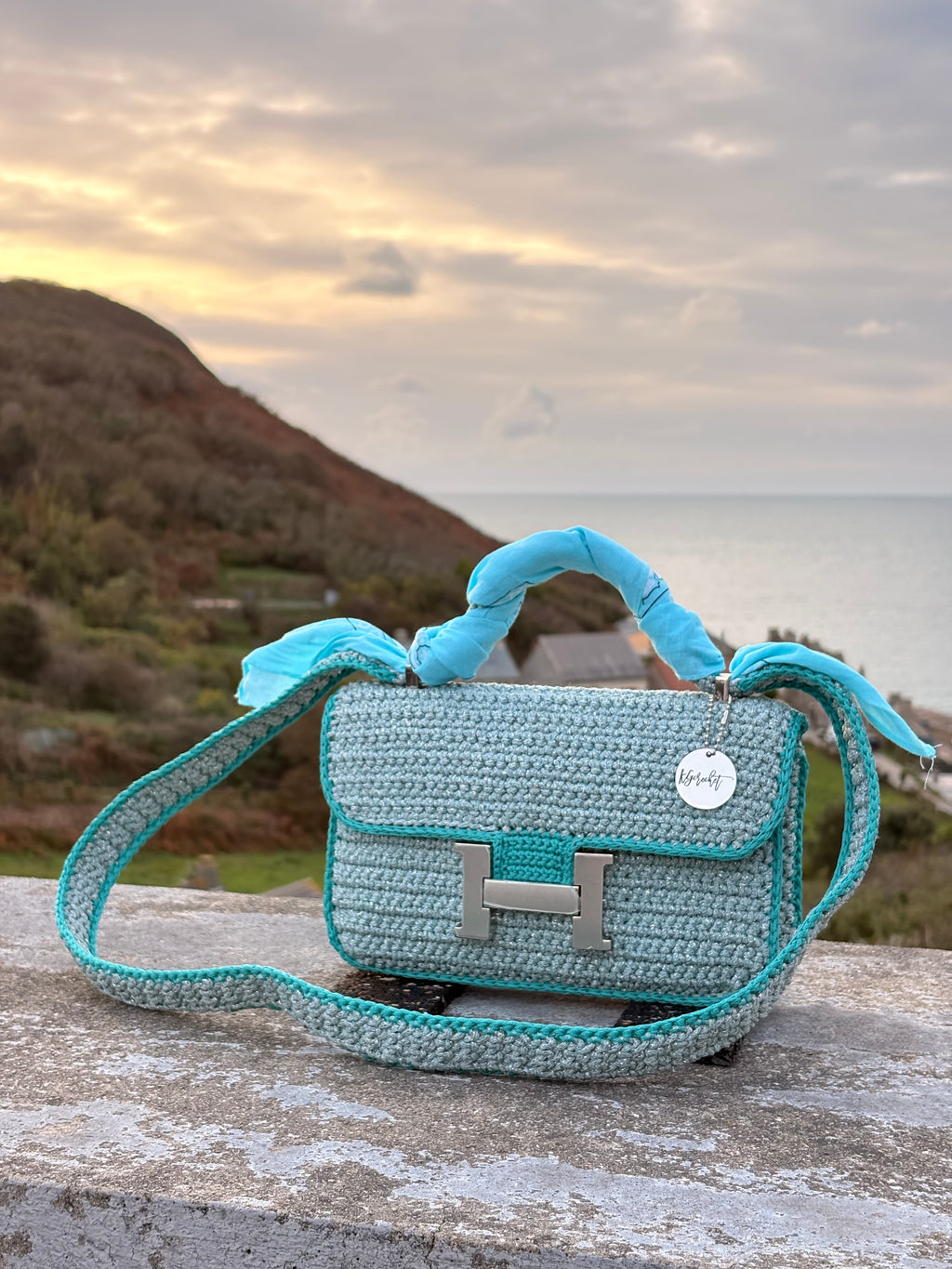 OLGA — Sac au crochet fait main bleu grisé