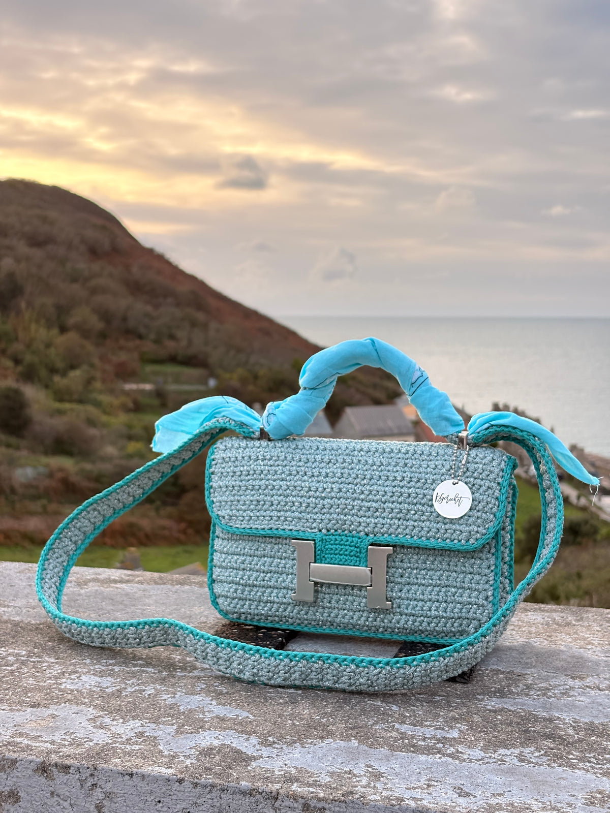 OLGA — Sac au crochet fait main bleu grisé