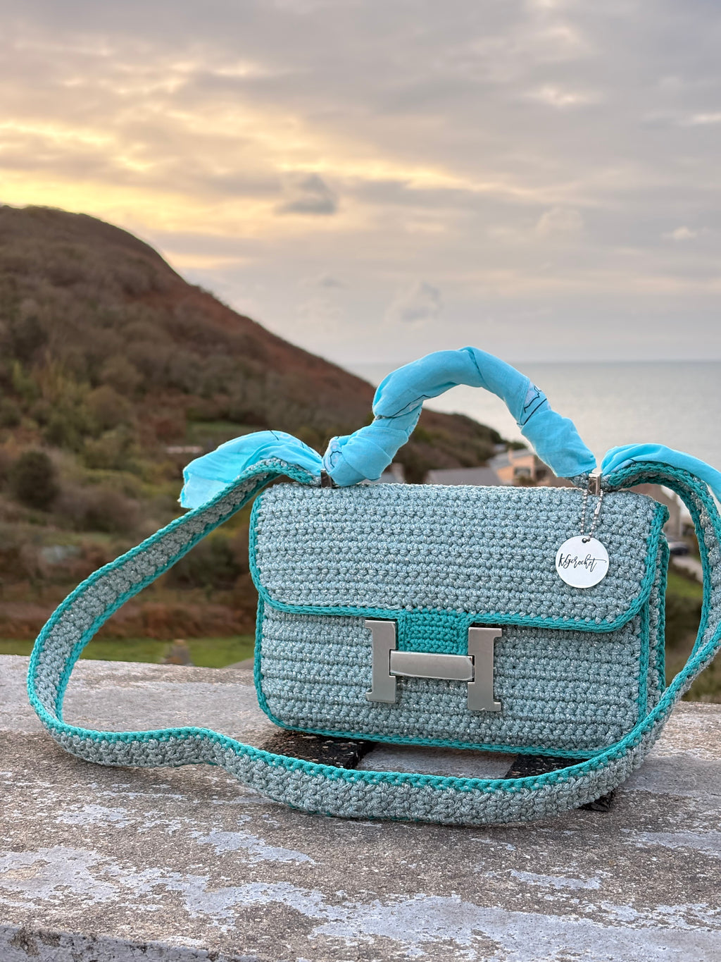 OLGA — Sac au crochet fait main bleu grisé
