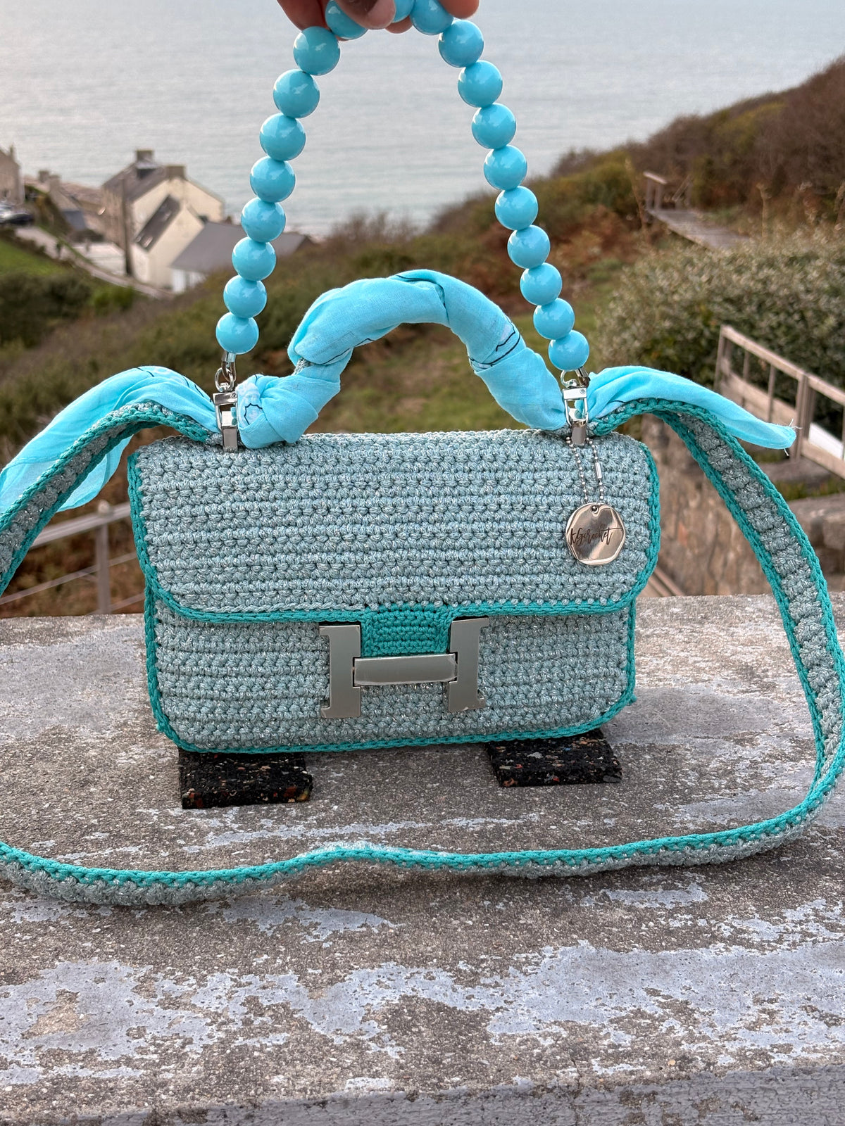 OLGA — Sac au crochet fait main bleu grisé