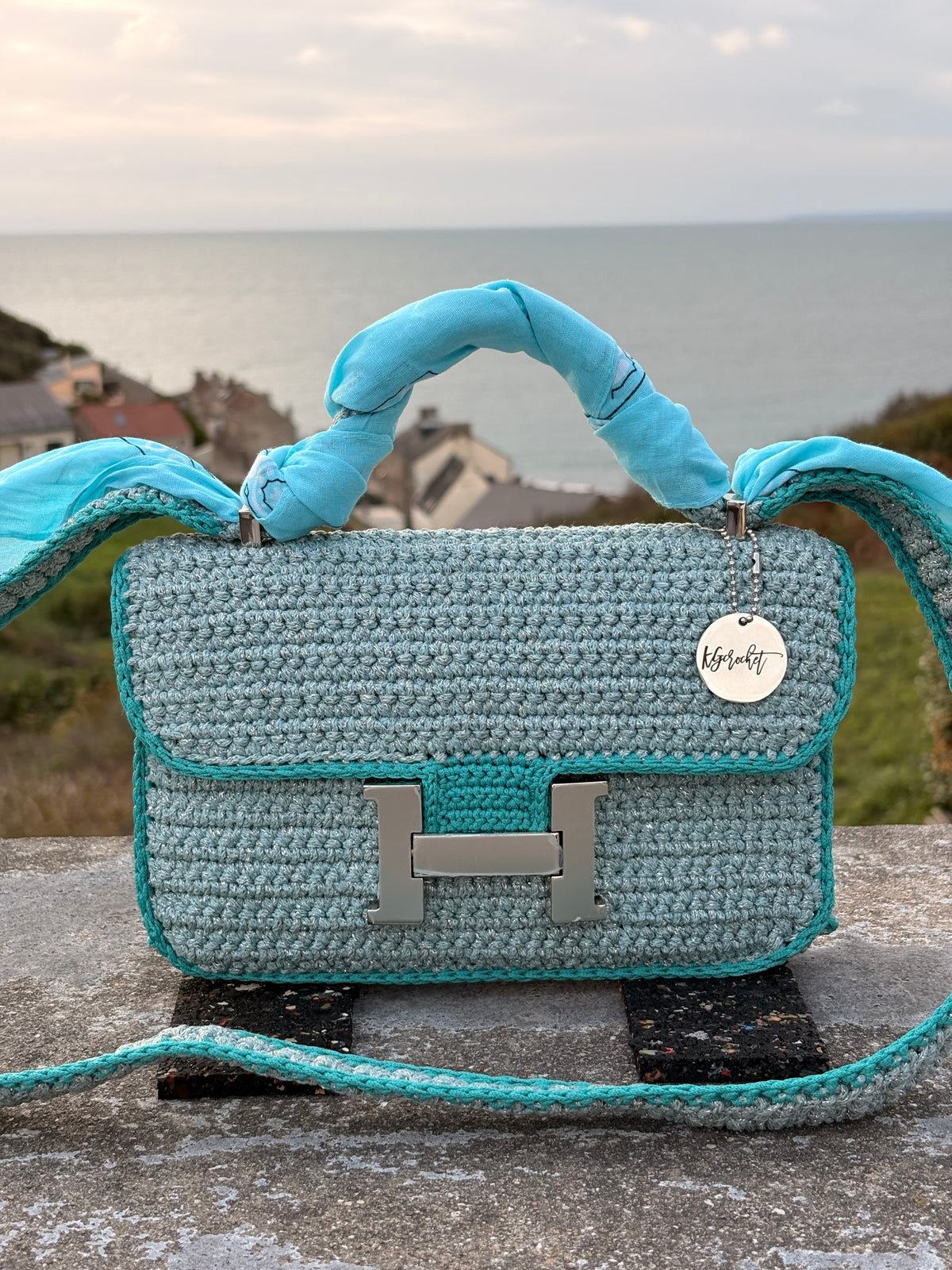 OLGA — Sac au crochet fait main bleu grisé
