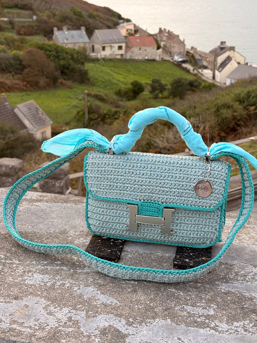 OLGA — Sac au crochet fait main bleu grisé