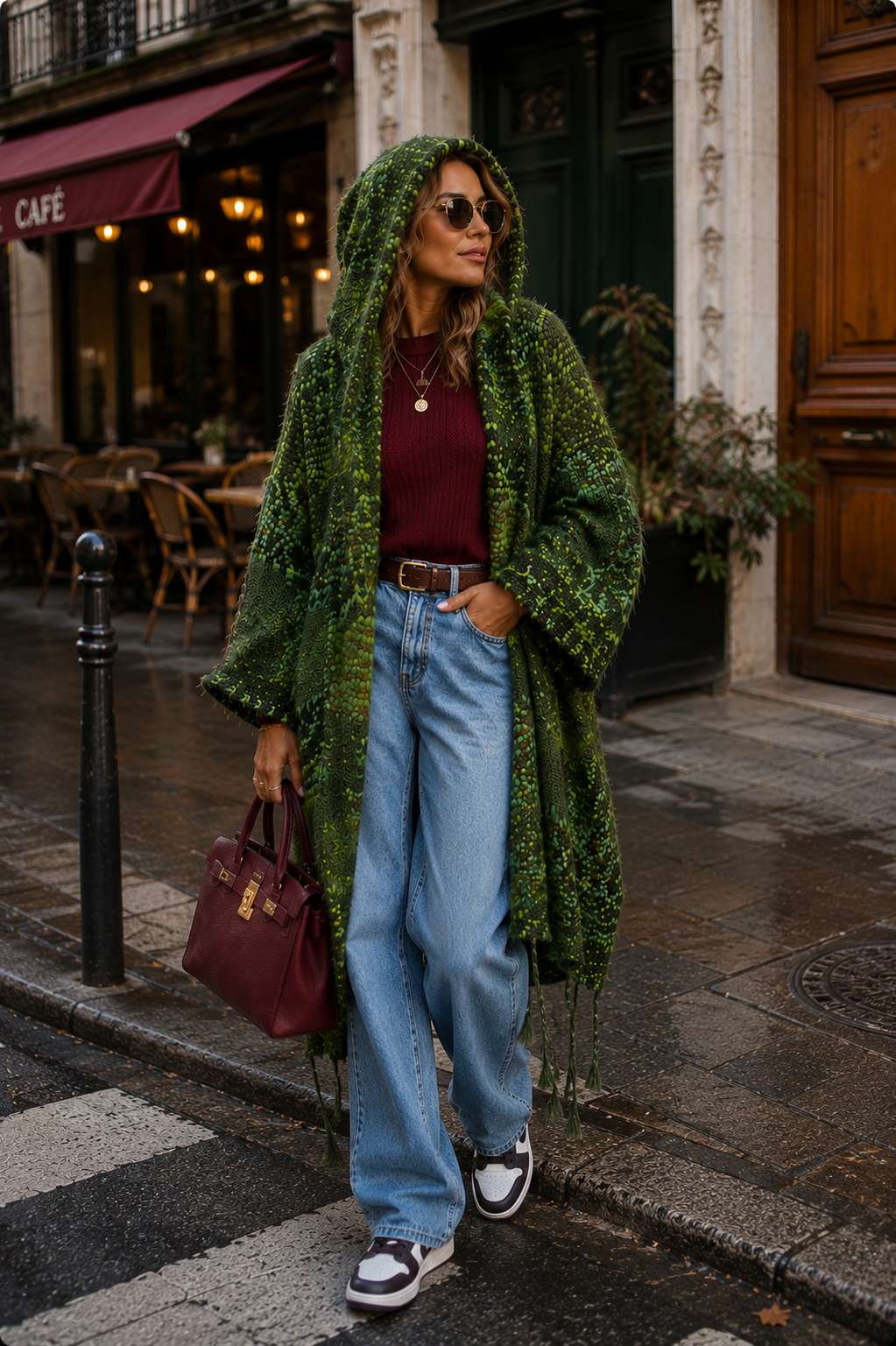 VERTIGE — Gilet-manteau à capuche en crochet fait main