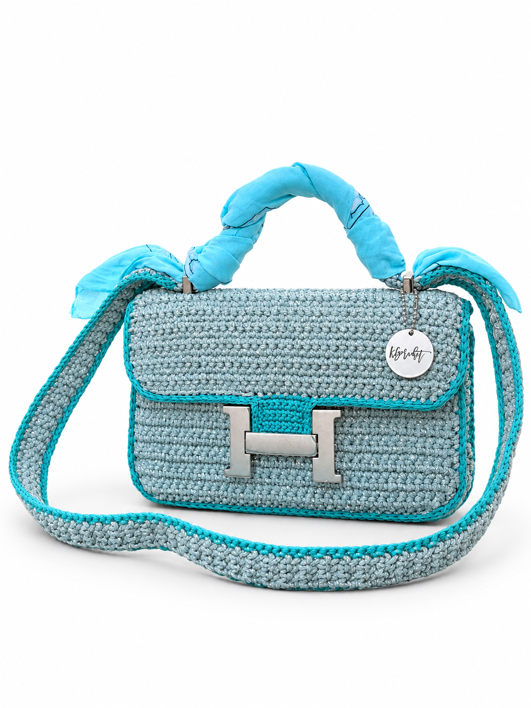OLGA — Sac au crochet fait main bleu grisé