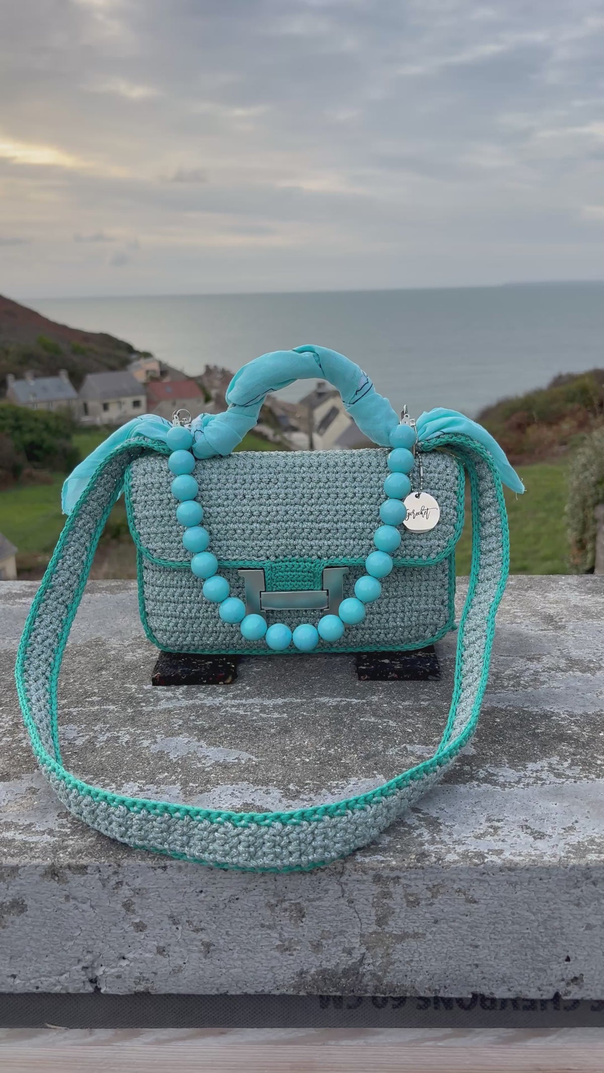 OLGA — Sac au crochet fait main bleu grisé